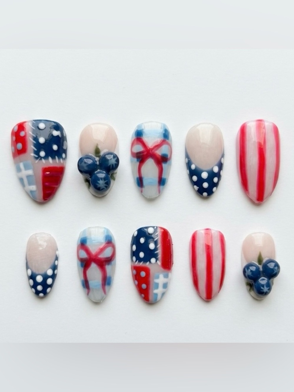Patriotic Red White & Navy Press-On Nail Set